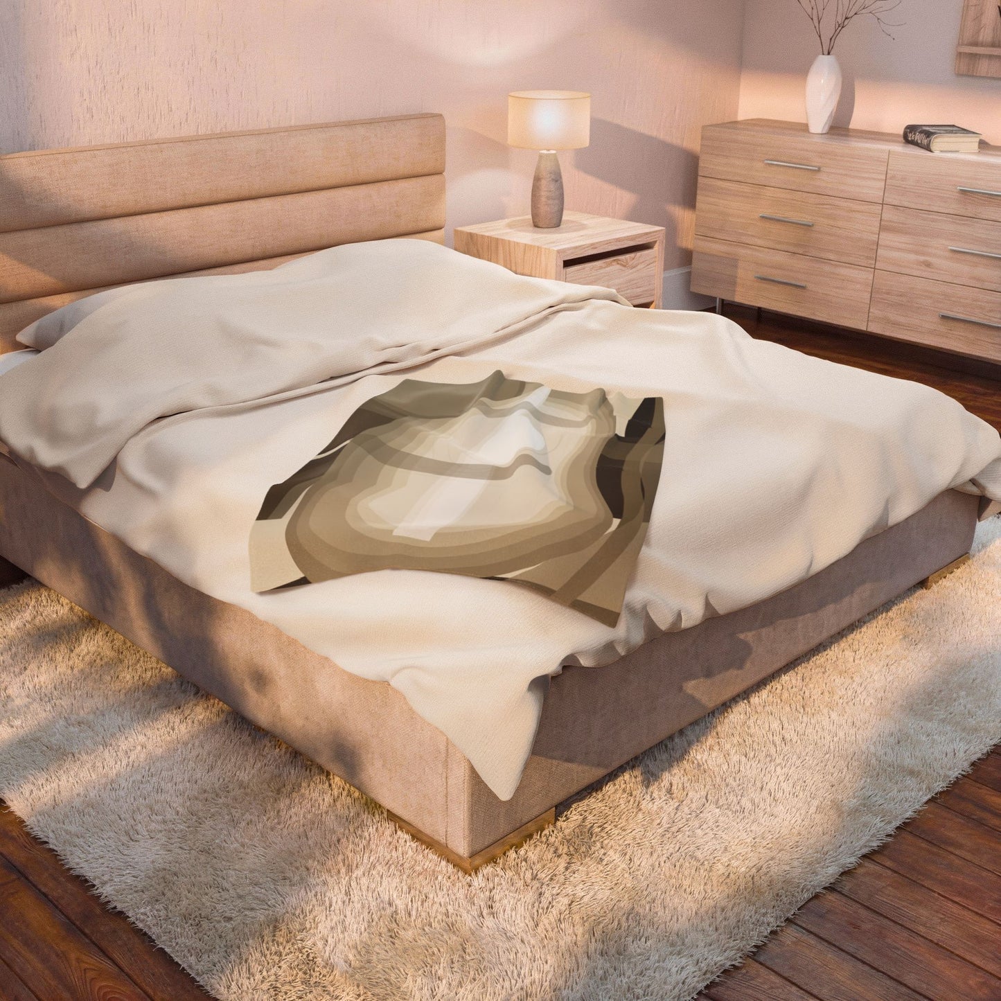 Abstract Neutral Shapes Velveteen Plush Blanket | Modern Minimalist Art