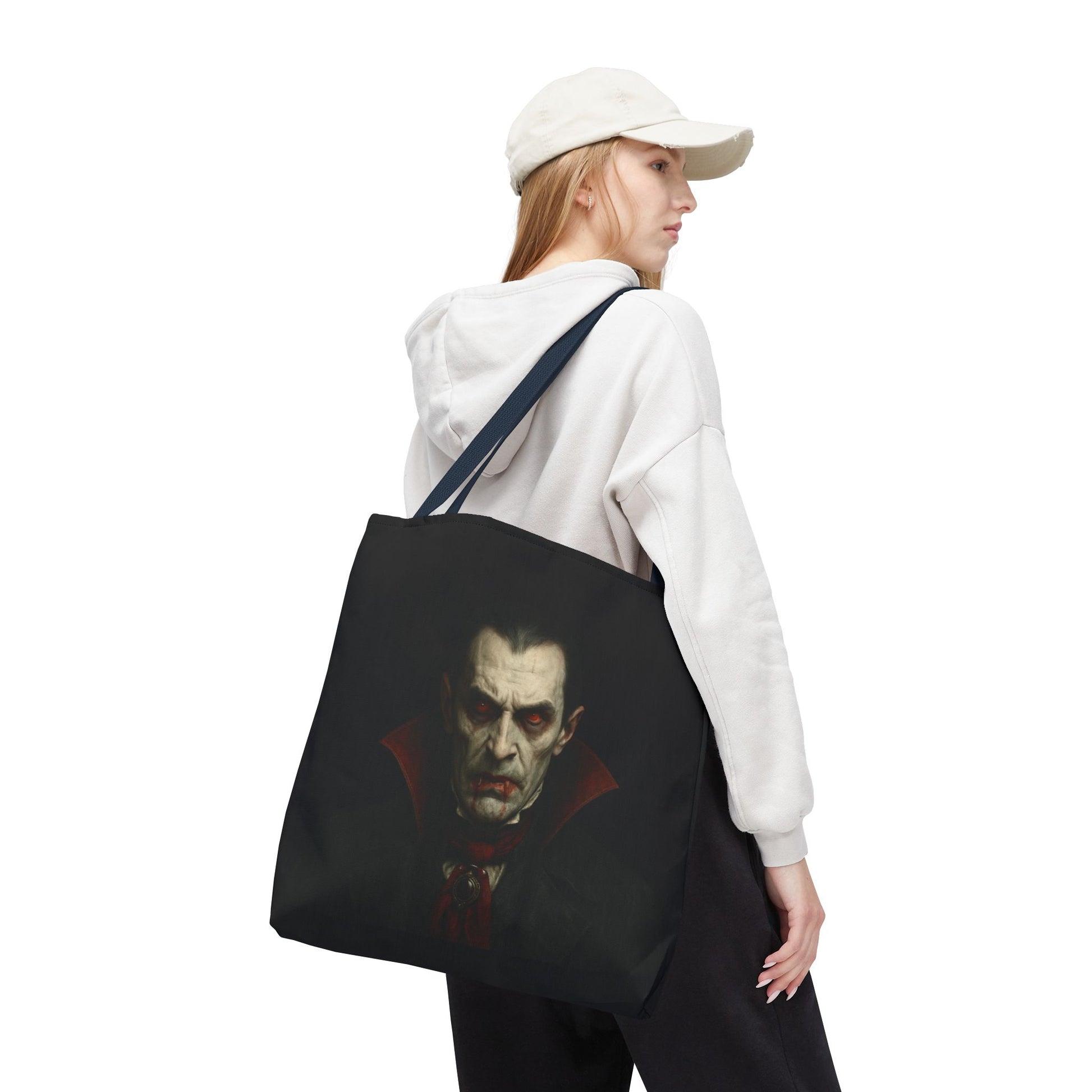 Vampire Haunted Tote Bag, Spooky Shopping Bag, Halloween Accessory, Gothic Style Handbag, Perfect for Halloween Parties, Unisex Tote - TRV