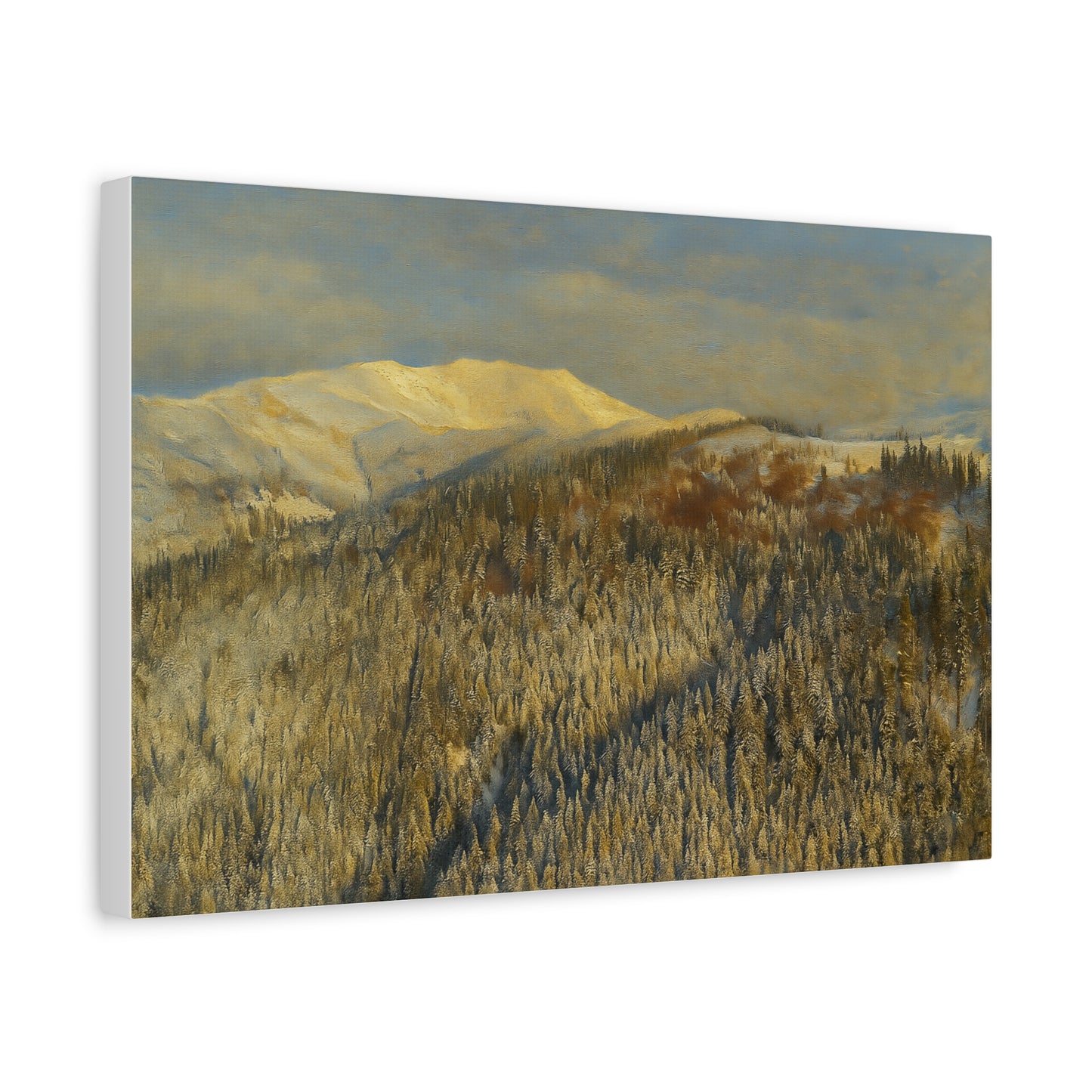 Mountain Serenity Stretched Canvas Art, Winter Landscape Wall Decor, Nature Print for Home, Gift for Nature Lovers, Cozy Interior Accent