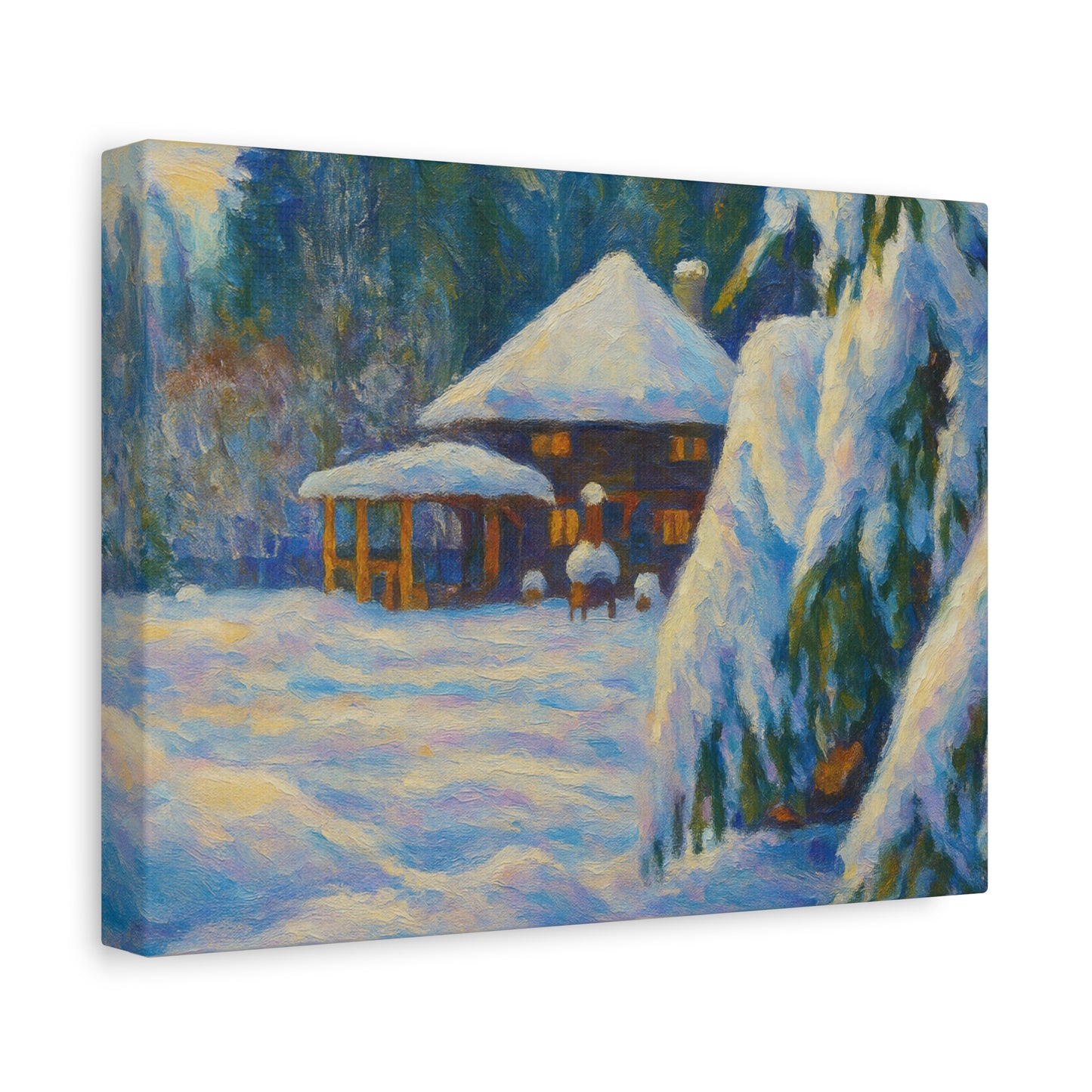 Winter Landscape Canvas Wall Art, Cozy Home Decor, Christmas Gift, Seasonal Artwork, Impressionist Style - TRV