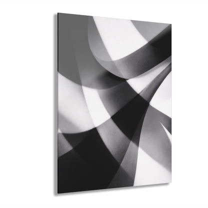Abstract black and white geometric acrylic wall art print with French cleat hanging system for modern home decor.