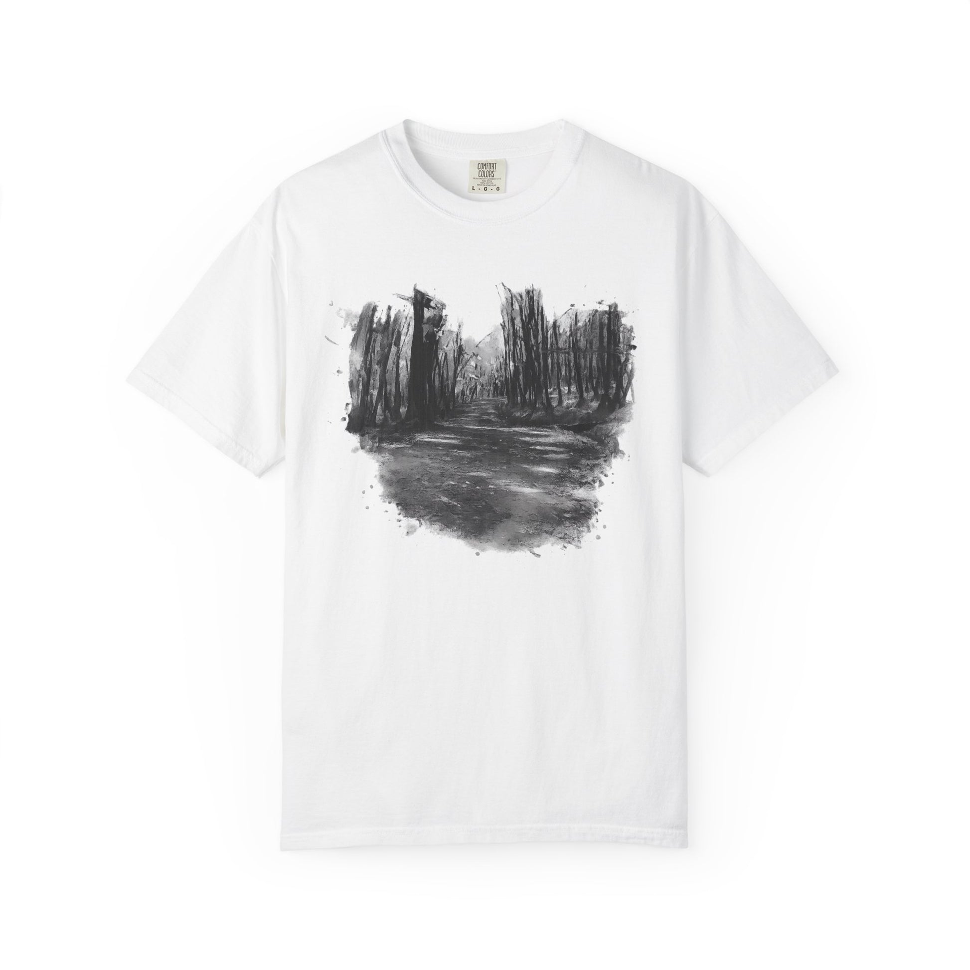 Artistic Forest Scene T-shirt | Nature Lover Gift, Outdoor Adventure Tee, Eco-Friendly Fashion, Vintage Inspired Clothing, Unisex Gift - TRV