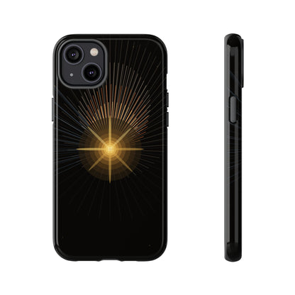 Tough Cases - Radiant Star Phone Case, Protective Black Shockproof Cover with Golden Light Design