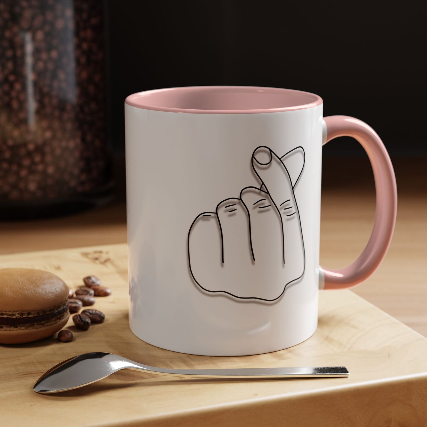 K-Pop Accent Mug - Love Gesture Design (11oz, 15oz), Korean Pop Coffee Cup, K-Pop Lover Gift, Cute Drinkware, Unique Mug