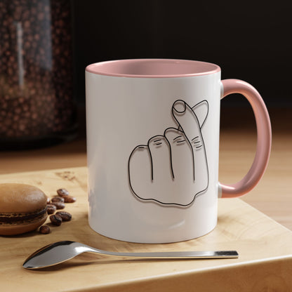 K-Pop Accent Mug - Love Gesture Design (11oz, 15oz), Korean Pop Coffee Cup, K-Pop Lover Gift, Cute Drinkware, Unique Mug