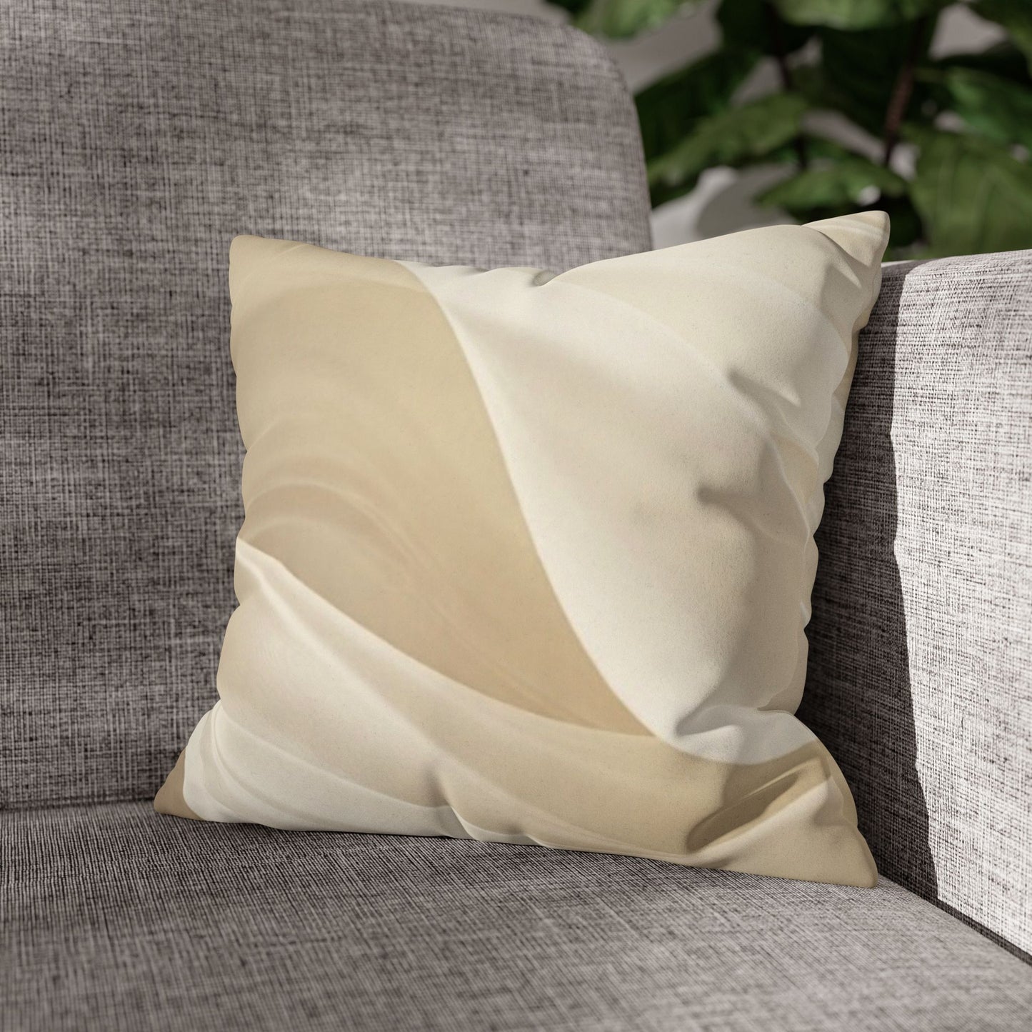 Beige Abstract Wave Pillowcase | Faux Suede Square Pillow Cover