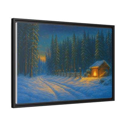 Framed Winter Landscape Canvas, Cozy Cabin Art, Christmas Decor, Winter Home Decor, Holiday Gift, Wall Art - TRV