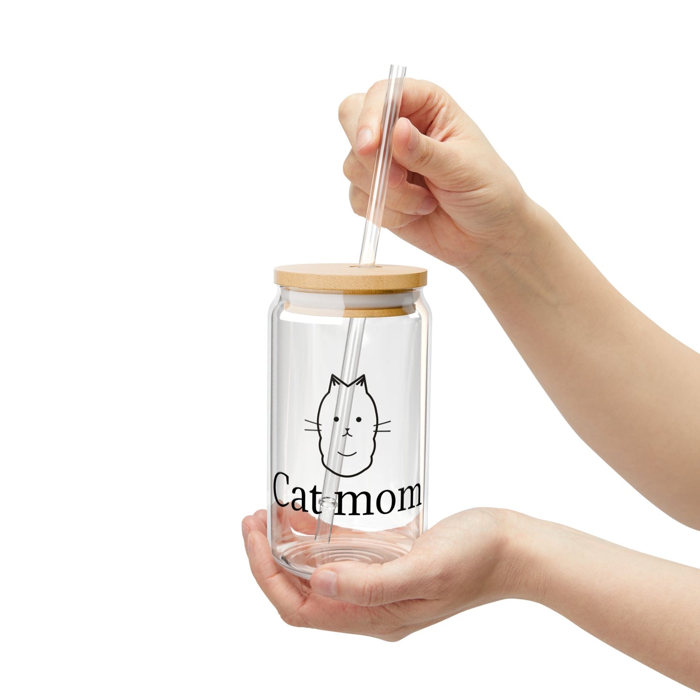 Cat Mom Sipper Glass - 16oz Cute Cat Lover Tumbler with Straw