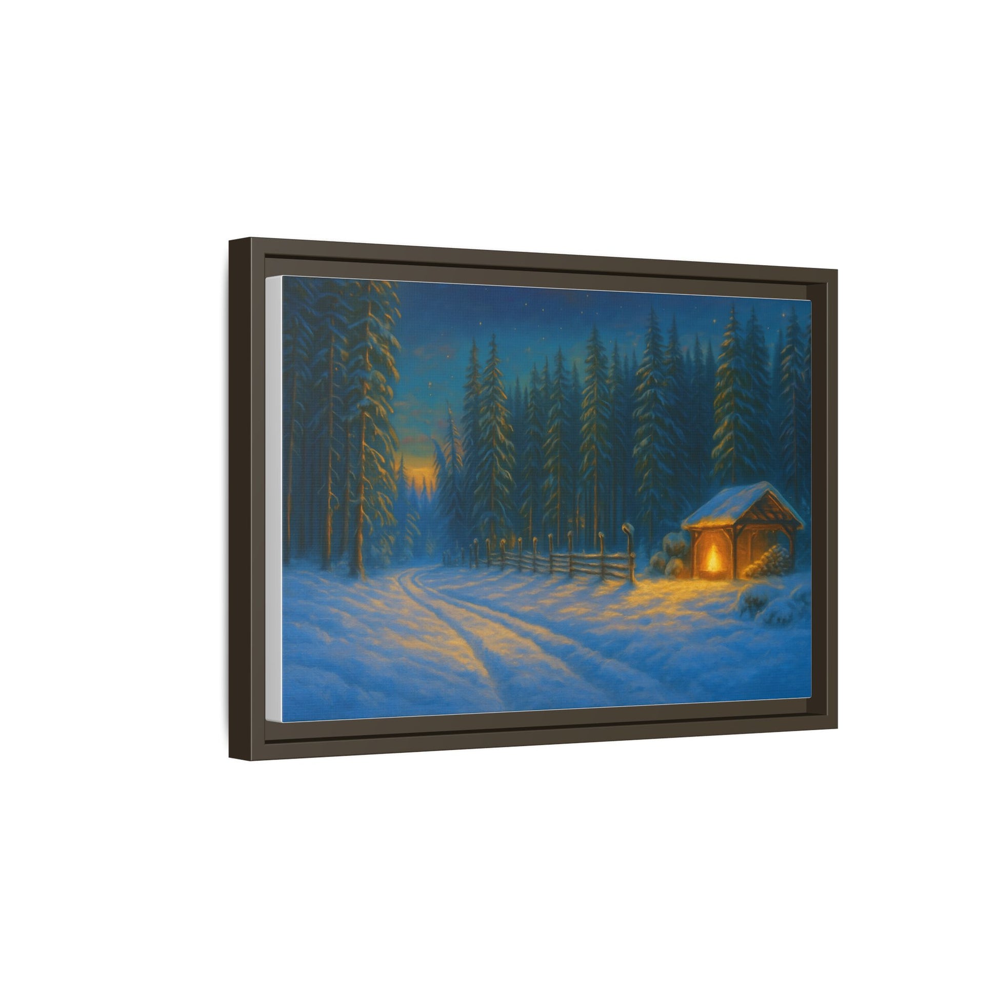 Framed Winter Landscape Canvas, Cozy Cabin Art, Christmas Decor, Winter Home Decor, Holiday Gift, Wall Art - TRV