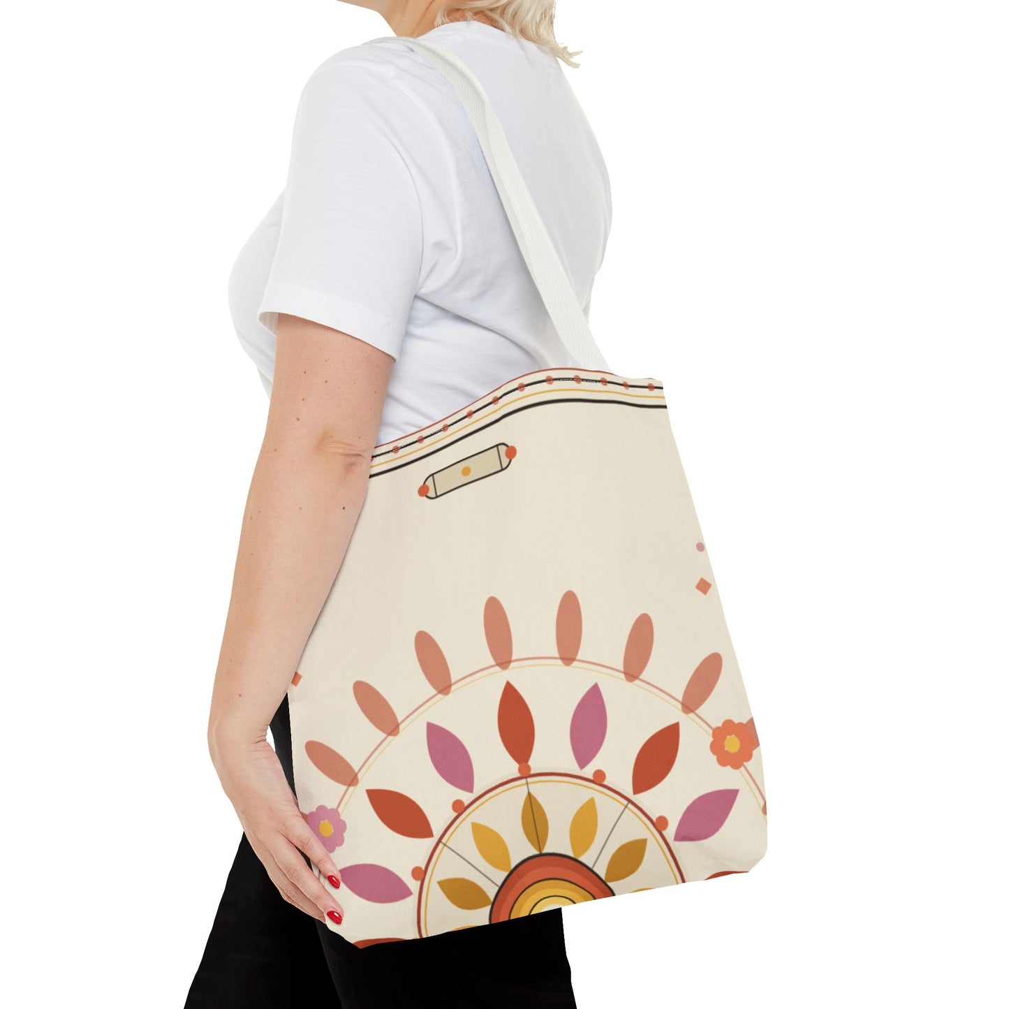 Boho Floral Mandala Tote Bag | Pastel Sunburst Pattern
