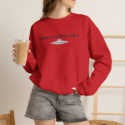 Relaxing UFO Driving Sweatshirt, Funny Gift for UFO Lovers, Unisex Crewneck Pullover, Casual Wear, Space Enthusiast Apparel