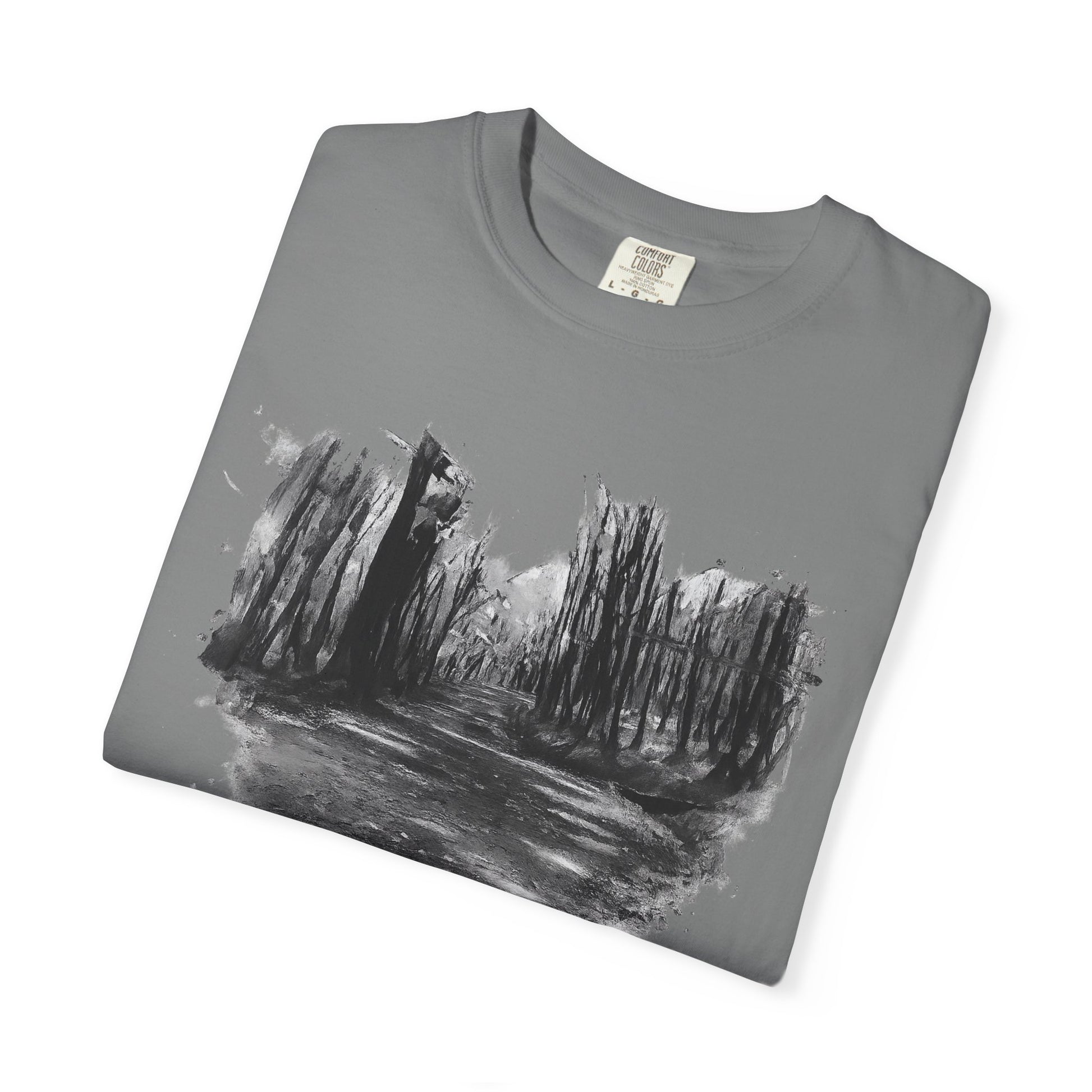 Artistic Forest Scene T-shirt | Nature Lover Gift, Outdoor Adventure Tee, Eco-Friendly Fashion, Vintage Inspired Clothing, Unisex Gift - TRV