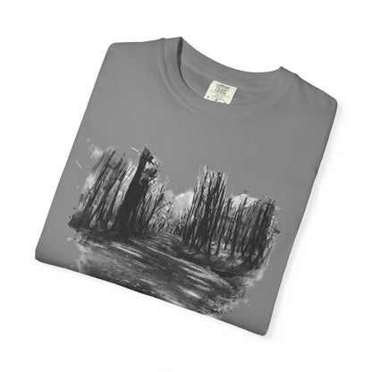 Artistic Forest Scene T-shirt | Nature Lover Gift, Outdoor Adventure Tee, Eco-Friendly Fashion, Vintage Inspired Clothing, Unisex Gift - TRV