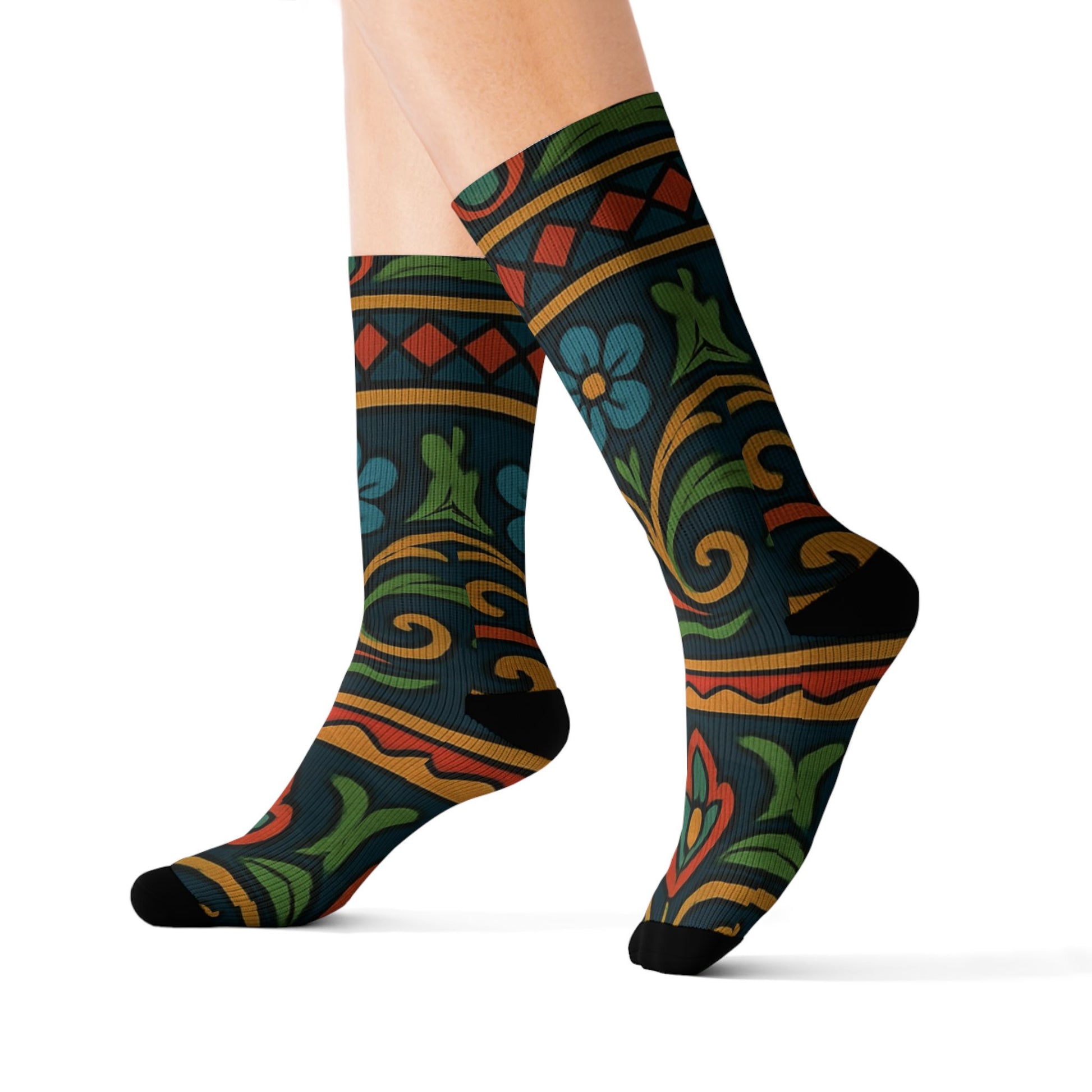 Victorian Floral Tile Sublimation Socks | Patterned Crew Socks - TRV