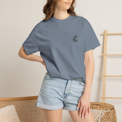 Cozy Cat on Books T-Shirt | Reading Tea Stack Illustration