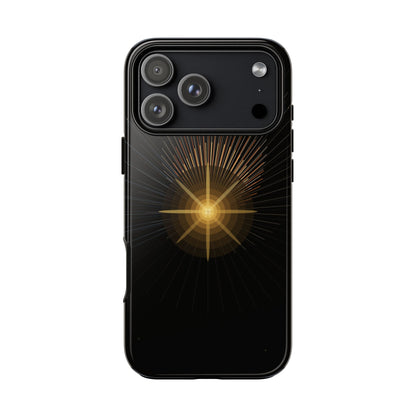 Tough Cases - Radiant Star Phone Case, Protective Black Shockproof Cover with Golden Light Design