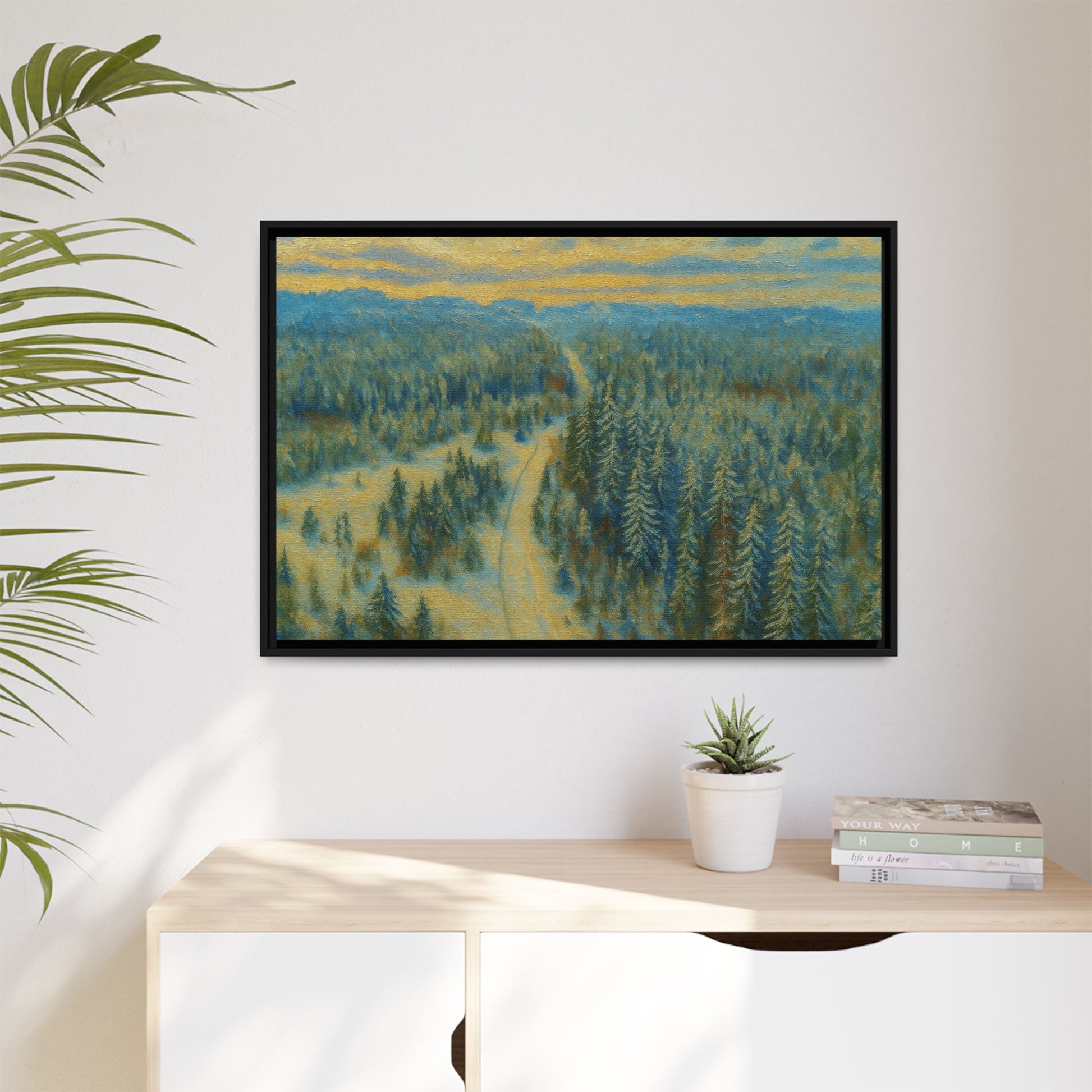 Framed Matte Canvas Art Print, Tranquil Forest Landscape, Home Decor for Nature Lovers, Wall Art for Living Room, Gift for Art Enthusiasts - TRV