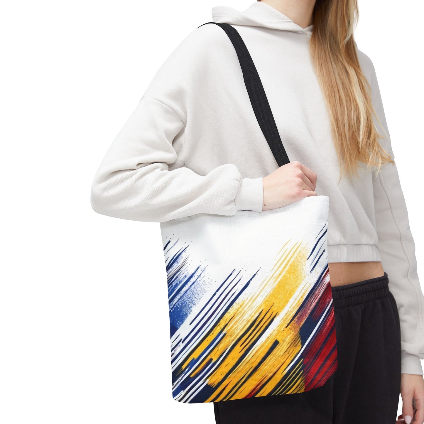 Abstract Brushstroke Tote Bag - Bold Red, Yellow & Blue All-Over Print