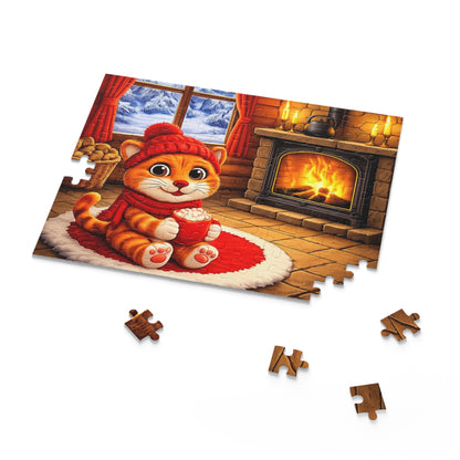 Cozy Cat by Fireplace Puzzle