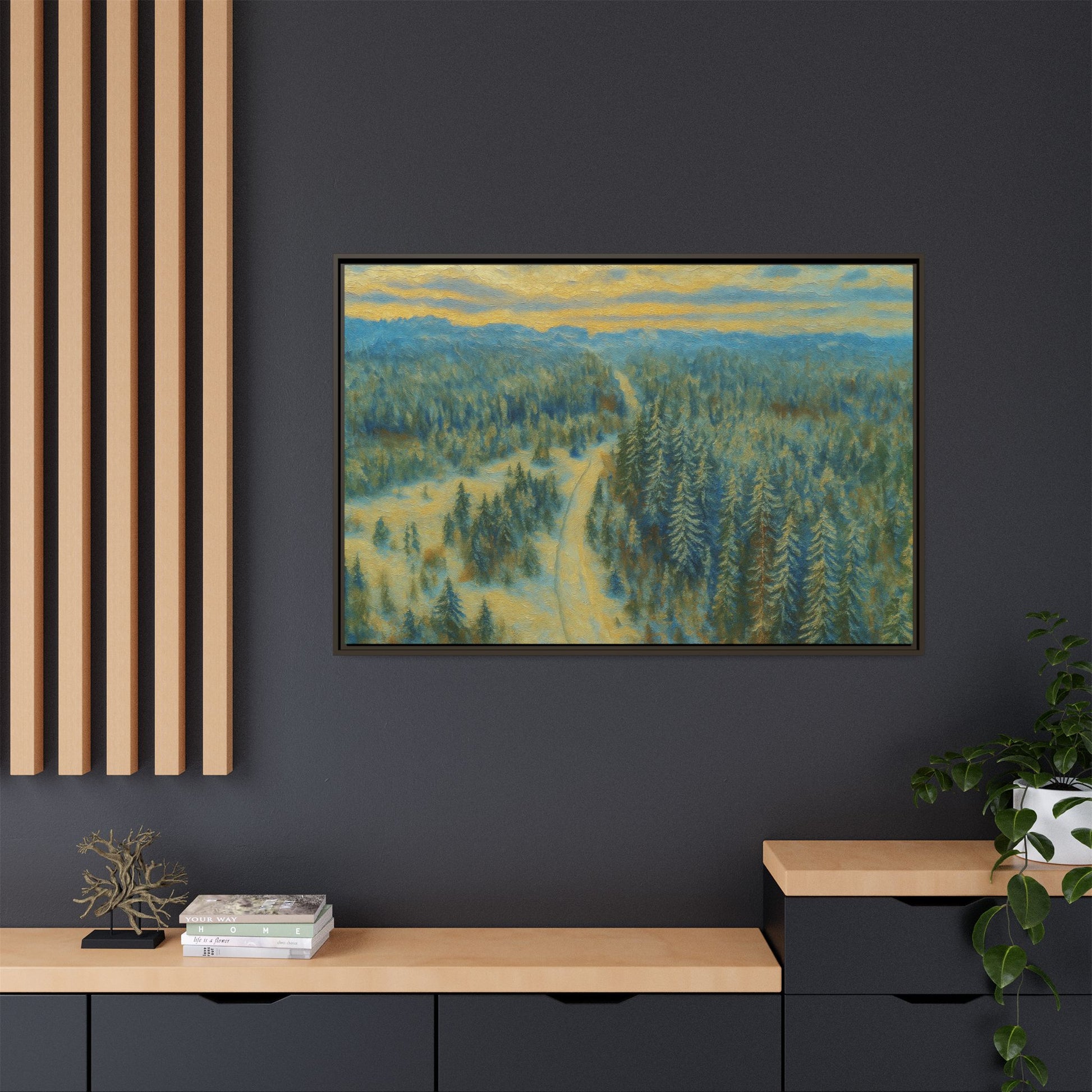 Framed Matte Canvas Art Print, Tranquil Forest Landscape, Home Decor for Nature Lovers, Wall Art for Living Room, Gift for Art Enthusiasts - TRV