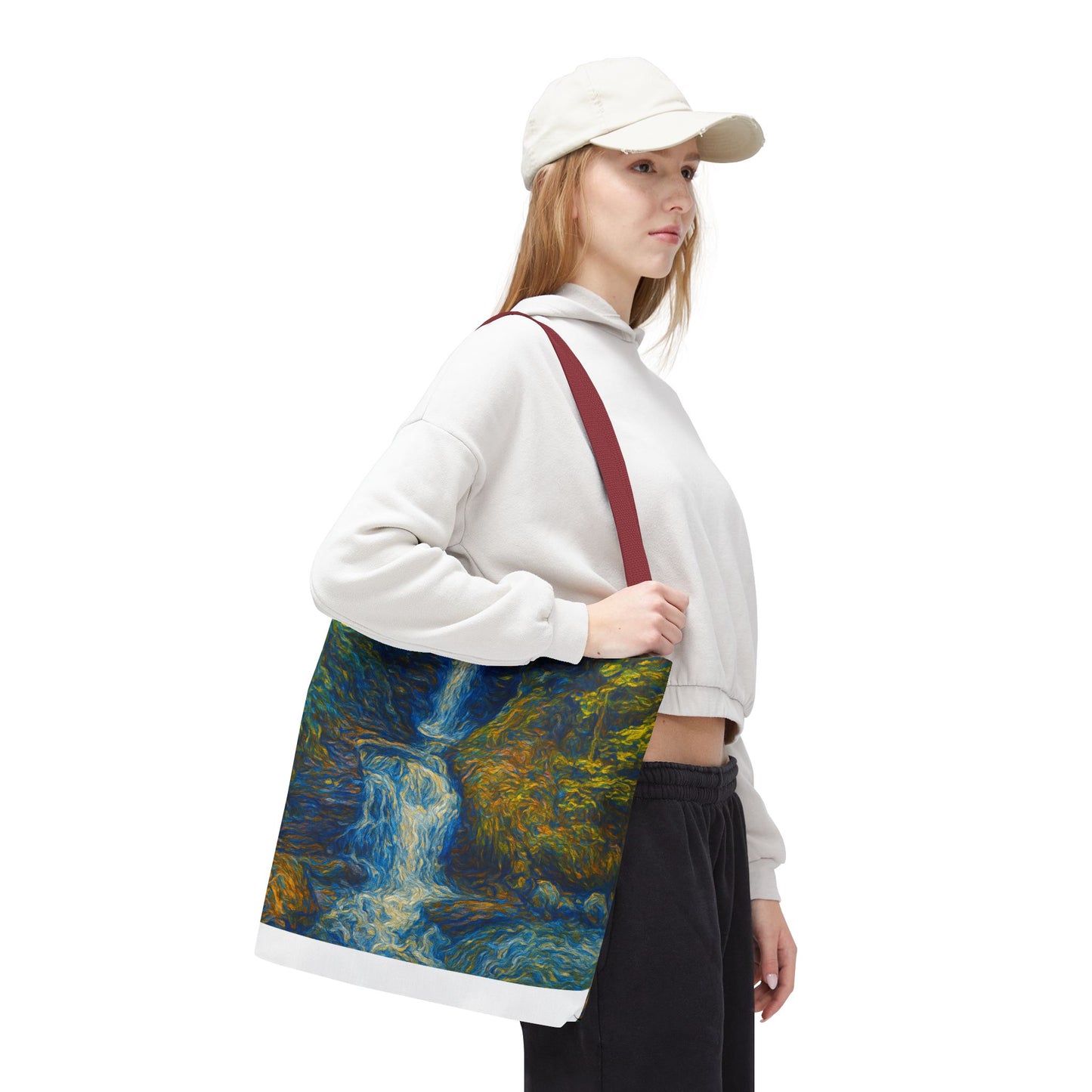 Nature-Inspired Tote Bag, Artistic Eco-Friendly Shopper, Waterfall Design, Reusable Market Bag, Gift for Nature Lovers - TRV