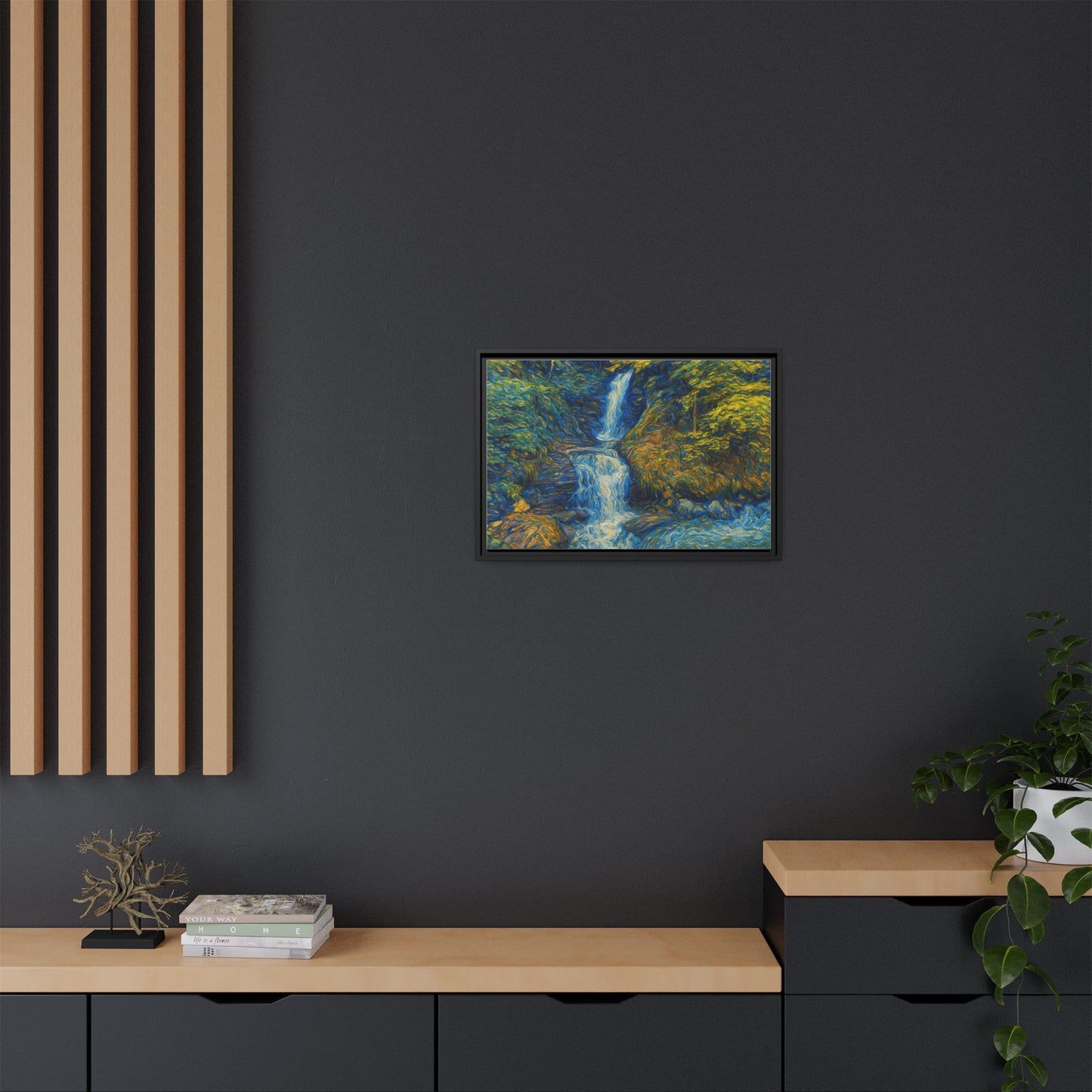 Framed Canvas Art, Majestic Van Gogh Style Waterfall Landscape Wall Decor, Nature Lover Gift, Home Office Artwork, Living Room Decoration - TRV