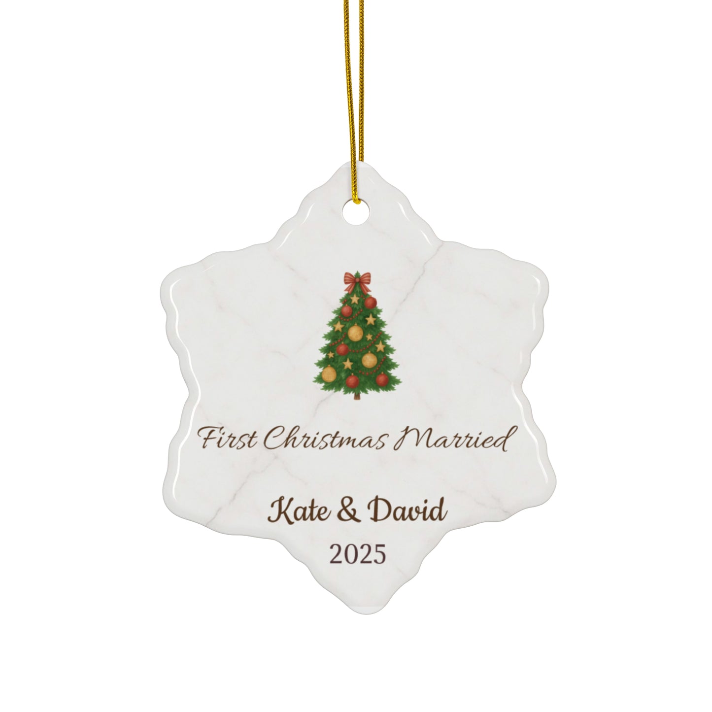 First Christmas Married Ceramic Ornament | Personalized Names & Year - TRV