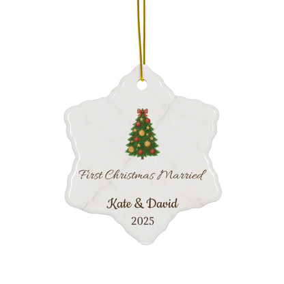 First Christmas Married Ceramic Ornament | Personalized Names & Year - TRV