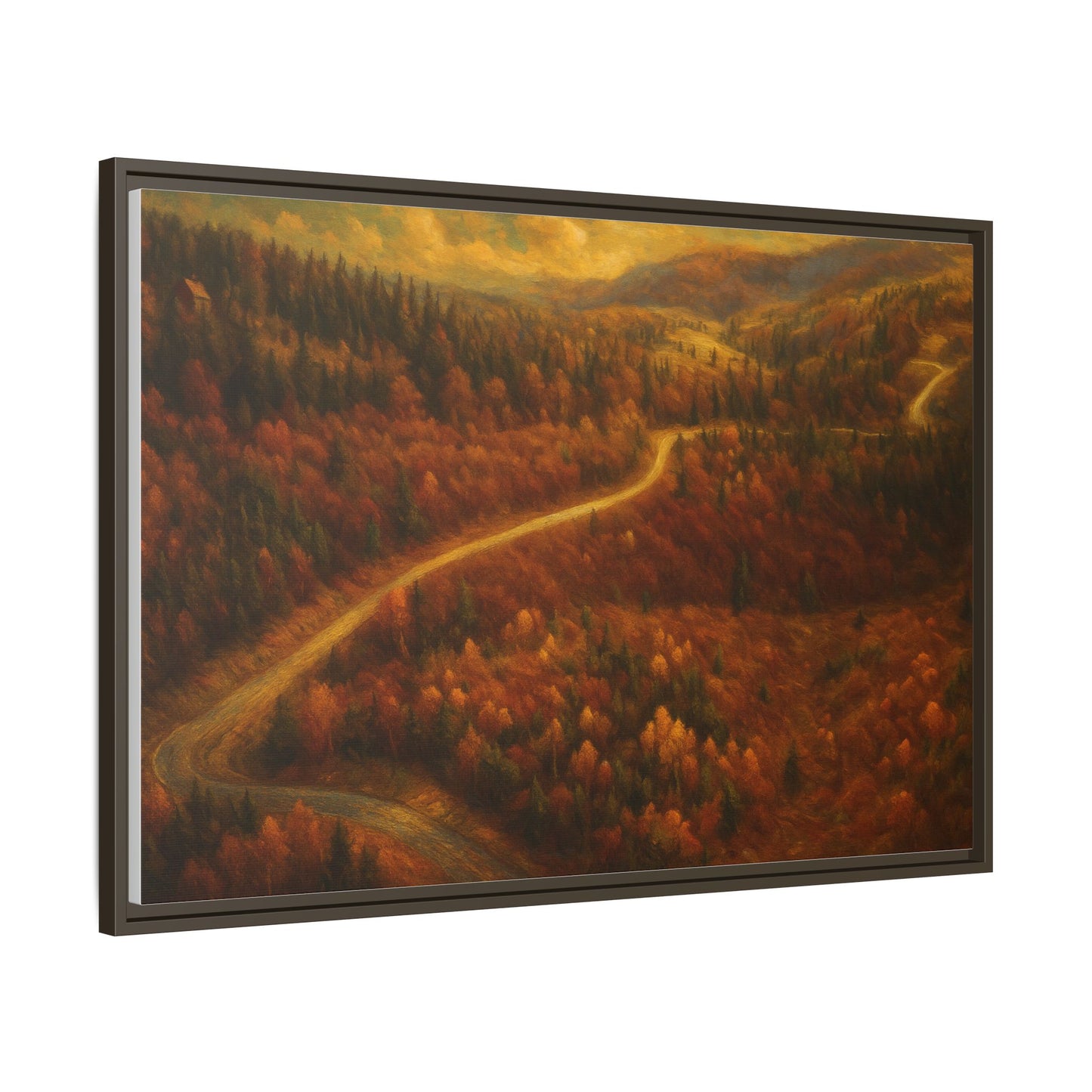 Autumn Landscape Framed Canvas Art, Cozy Home Decor, Warm Fall Vibes, Gift for Nature Lovers, Perfect for Thanksgiving - TRV