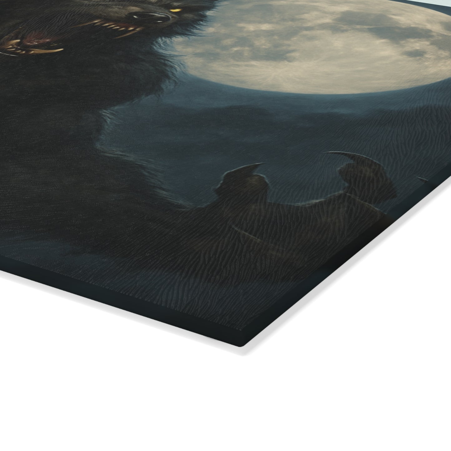 Glass Cutting Board — Howling Werewolf Moon Night Illustration
