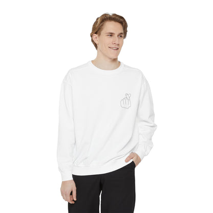 Minimalist Peace Hand Sweatshirt — Small Chest Line Art Crewneck