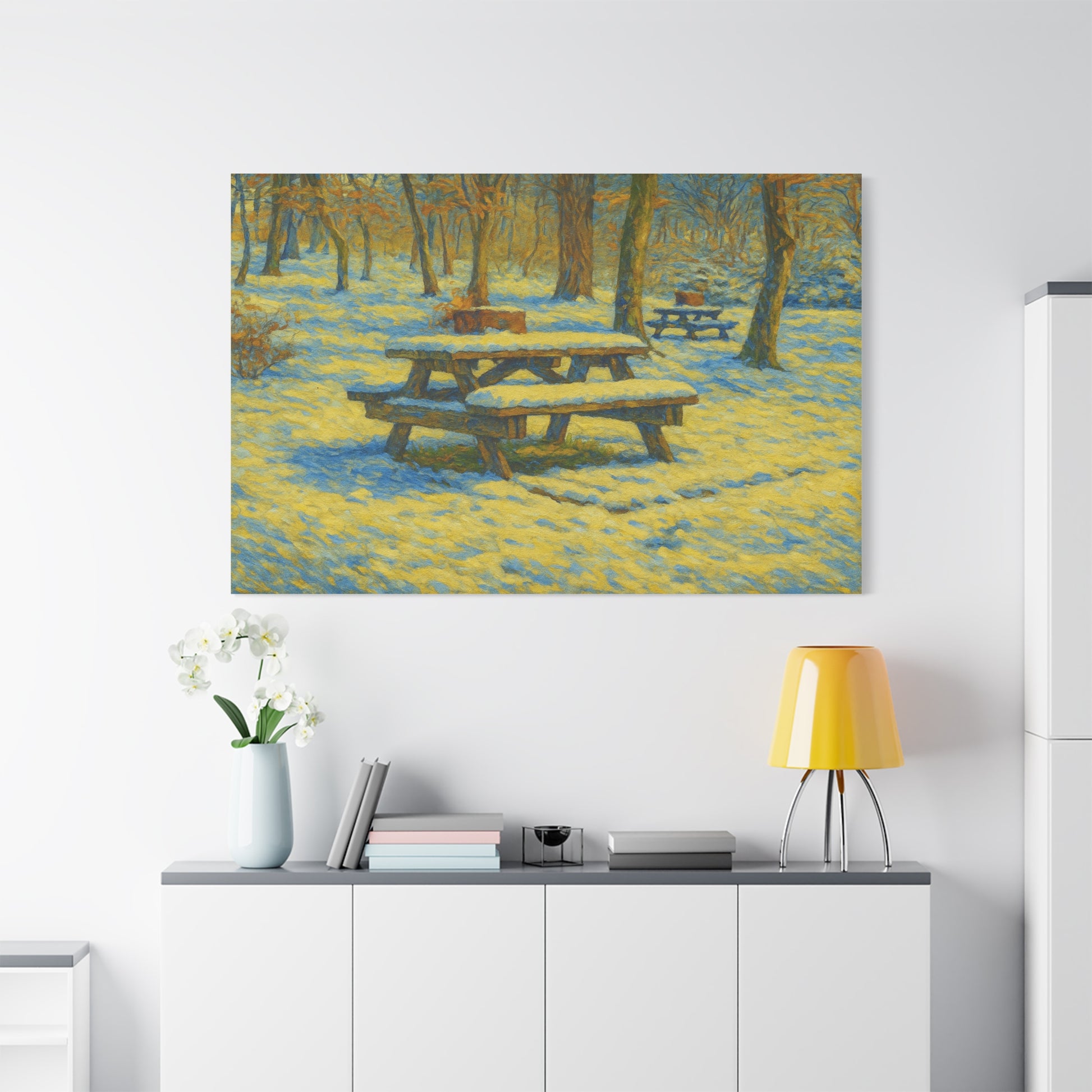 Winter Picnic Canvas Art Print, Cozy Home Decor, Seasonal Wall Art, Nature-Inspired Artwork, Perfect for Holidays - TRV