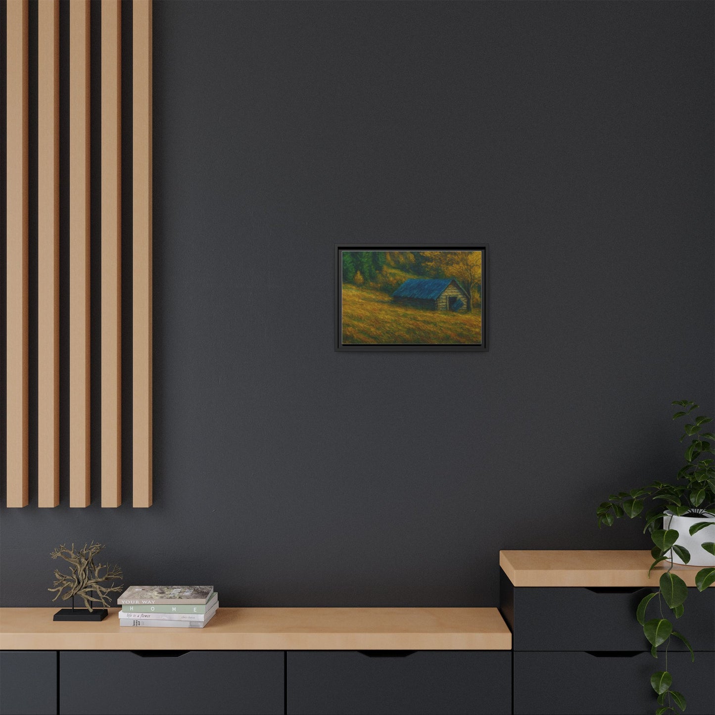 Framed Matte Canvas Print, Rustic Artwork, Farmhouse Decor, Nature Wall Art, Gift for Home, Autumn Decor, Landscape Painting