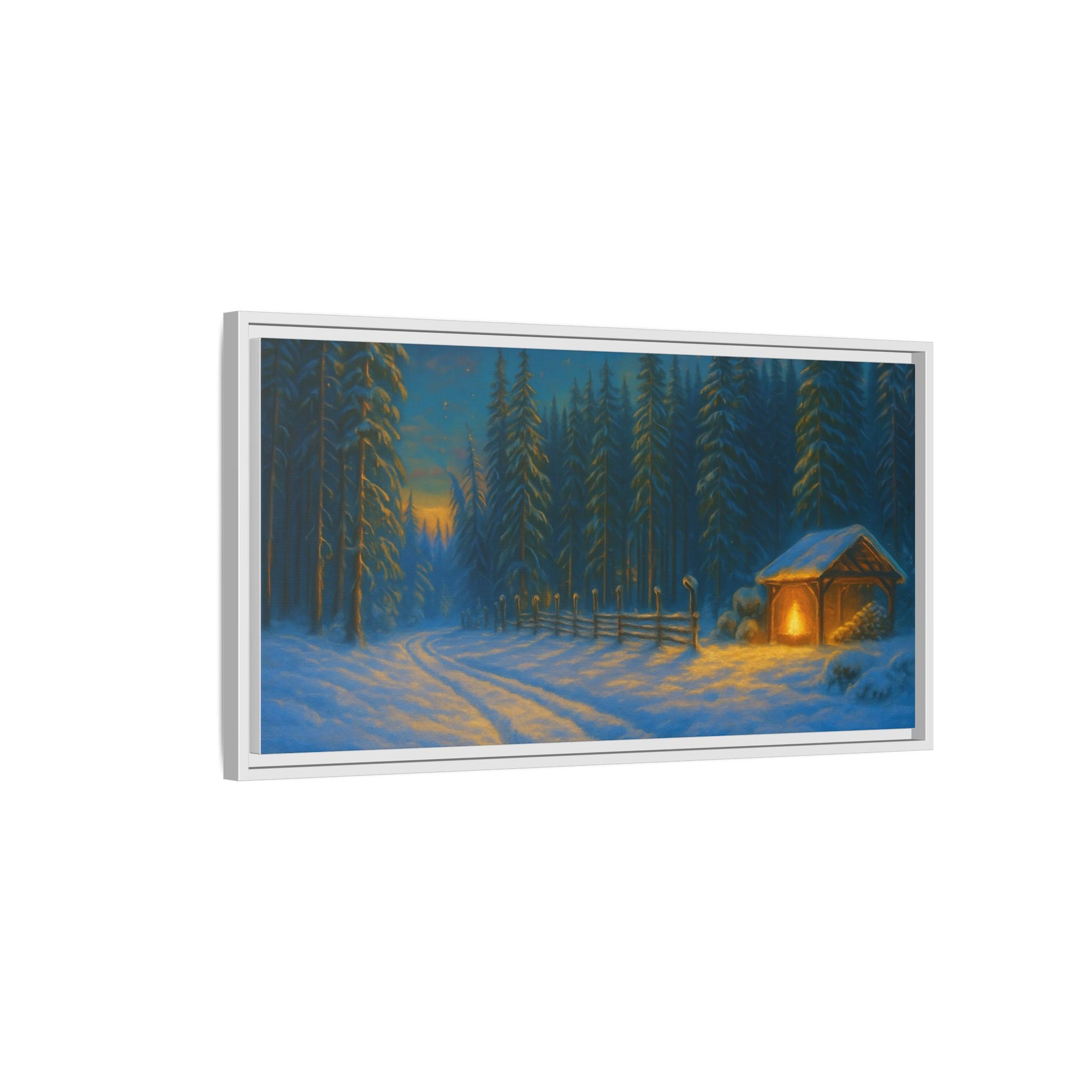 Framed Winter Landscape Canvas, Cozy Cabin Art, Christmas Decor, Winter Home Decor, Holiday Gift, Wall Art - TRV