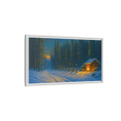 Framed Winter Landscape Canvas, Cozy Cabin Art, Christmas Decor, Winter Home Decor, Holiday Gift, Wall Art - TRV