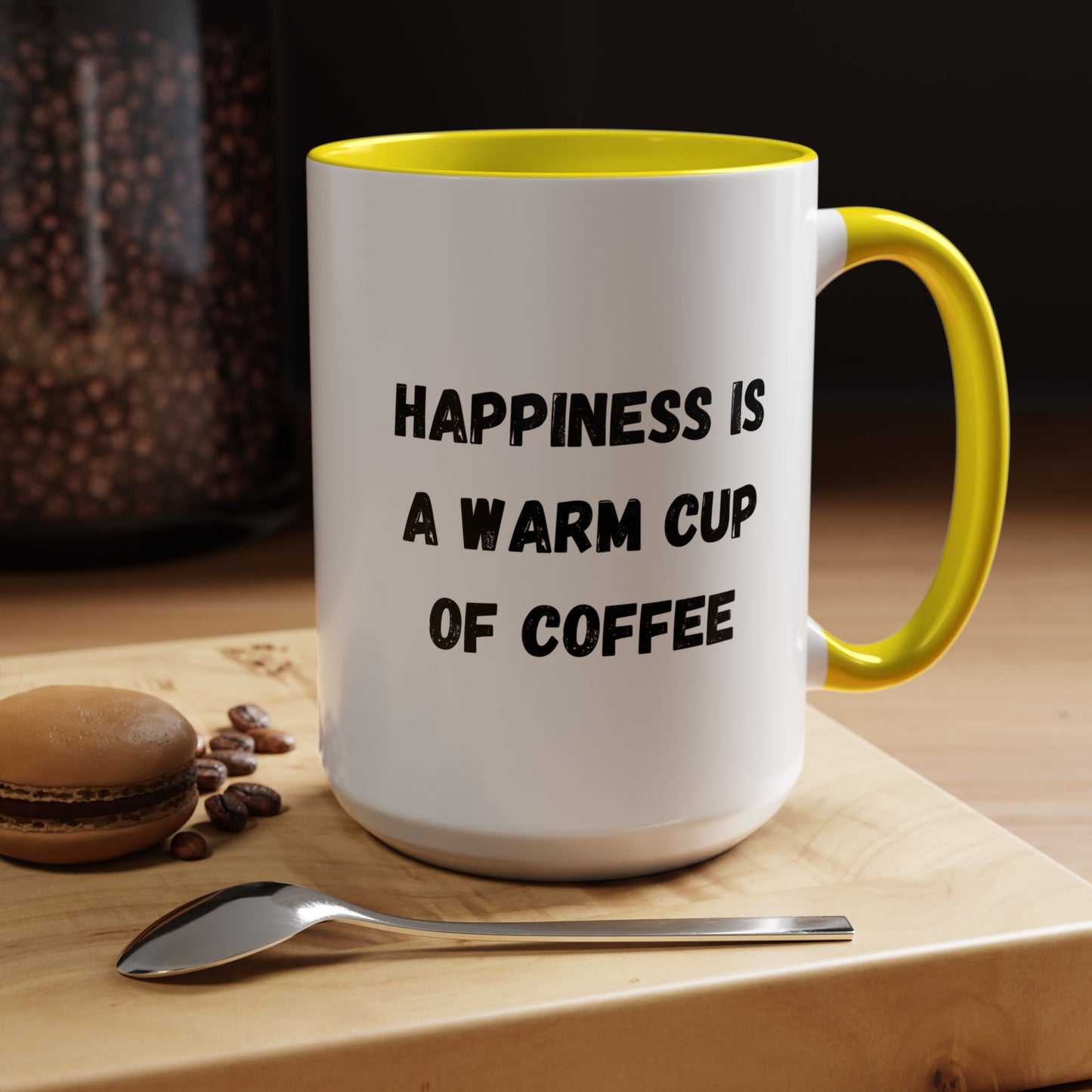 Coffee Mug — “Happiness Is A Warm Cup Of Coffee” Accent Ceramic Mug (11/15 oz)
