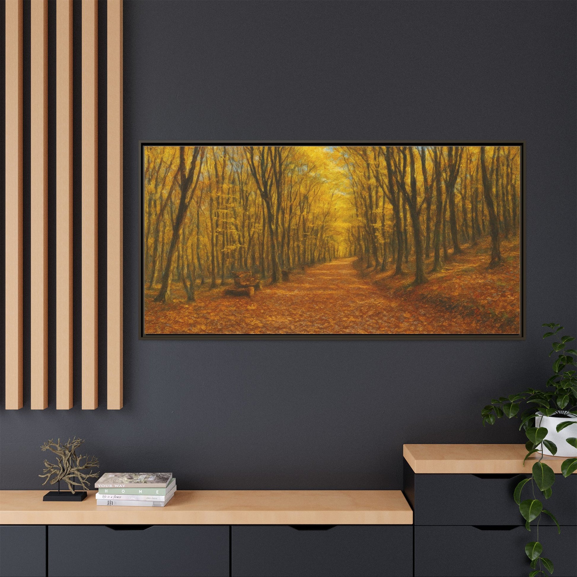 Autumn Forest Framed Canvas Art, Cozy Wall Decor, Nature Inspired Gift, Fall Home Accent, Perfect for Thanksgiving - TRV