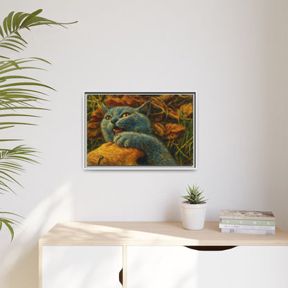 Whimsical Cat Wall Art, Blue Cat Framed Print, Colorful Canvas Decor, Pet Lover Gift, Funny Home Accent
