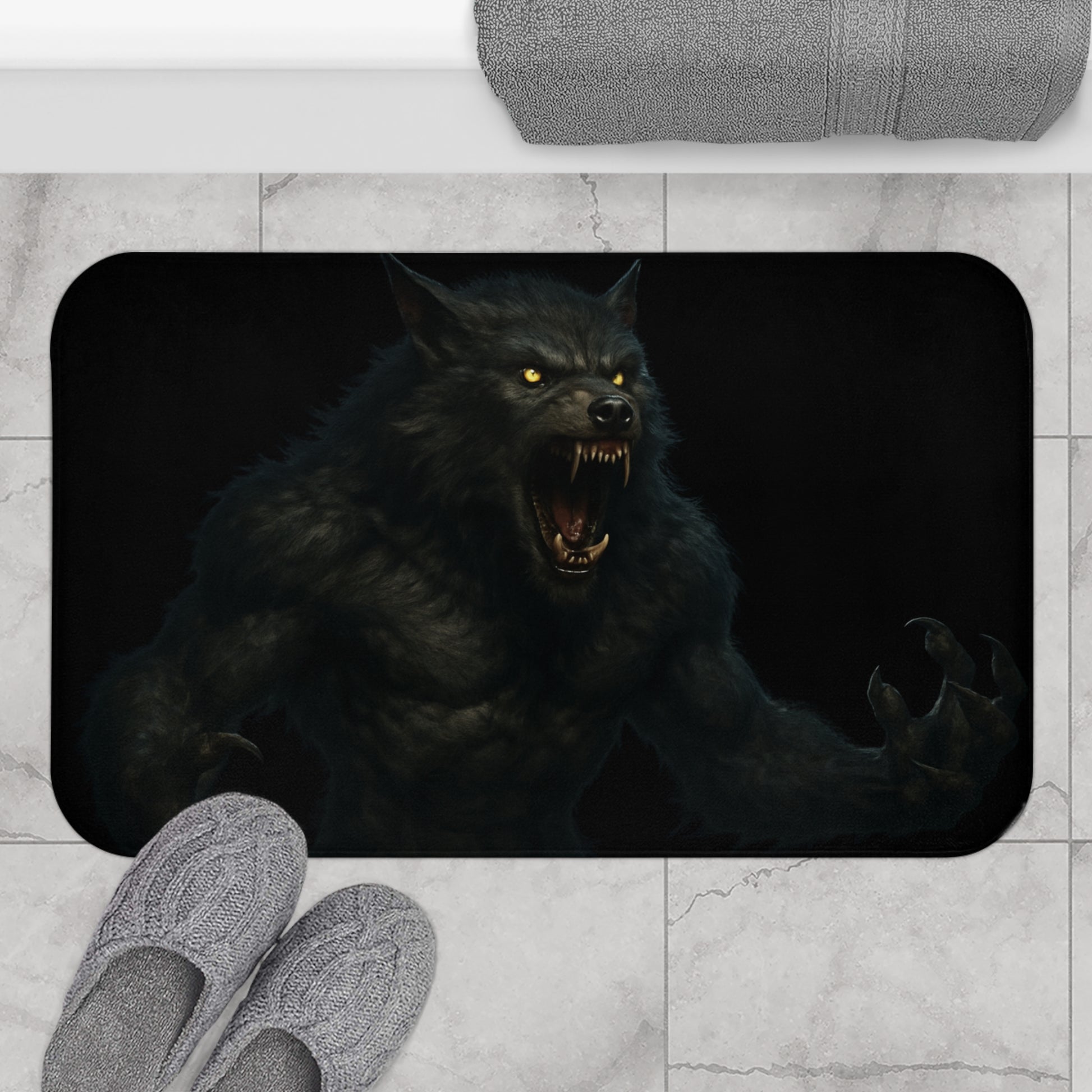 Fierce Werewolf Bath Mat - Perfect for Halloween Decor, Scary Bathroom Accents, Werewolf Theme, Home Decor, Gift for Horror Fans - TRV