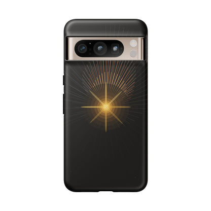 Tough Cases - Radiant Star Phone Case, Protective Black Shockproof Cover with Golden Light Design
