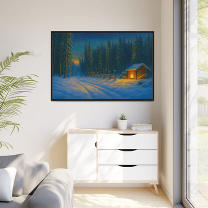 Framed Winter Landscape Canvas, Cozy Cabin Art, Christmas Decor, Winter Home Decor, Holiday Gift, Wall Art - TRV