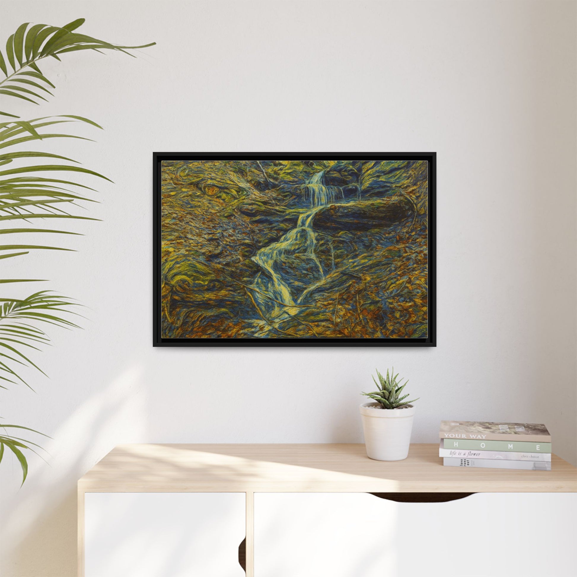 Van Gogh Style Framed Matte Canvas Art Print - Nature-Inspired Wall Decor, Abstract Waterfall Artwork, Home Office Decoration - TRV