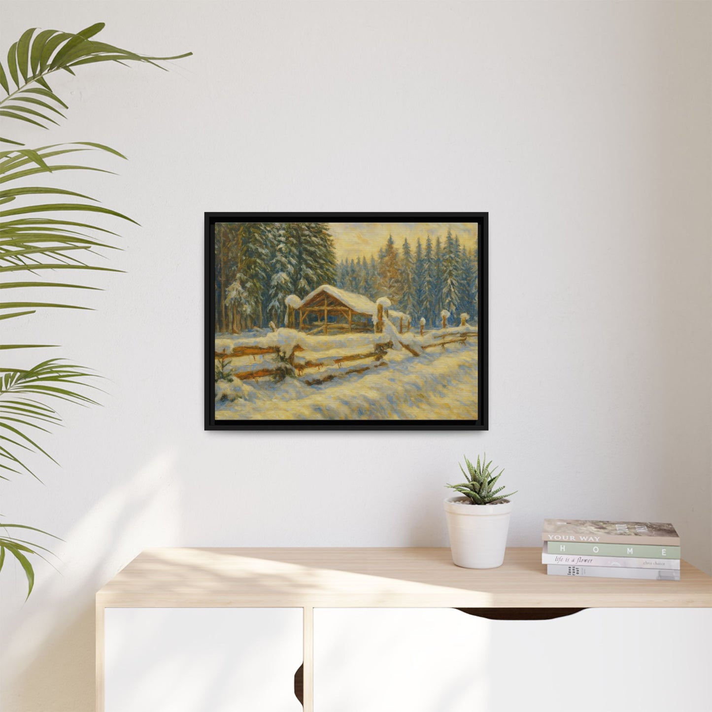Winter Landscape Framed Canvas Art | Cozy Home Decor | Wall Art for Living Room, Bedroom, Holiday Gift, Rustic Vibes, Art Print - TRV