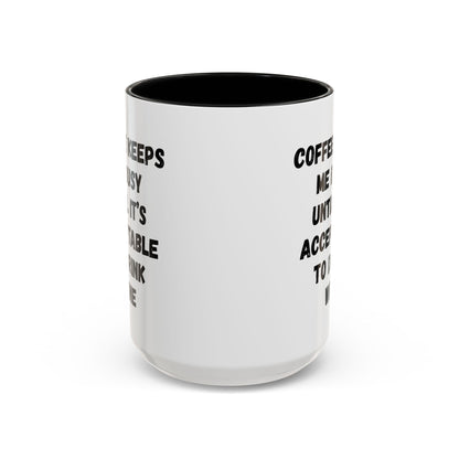 Funny Coffee Mug - "Coffee Keeps Me Busy Until It's Acceptable to Drink Wine" - Great for Mornings, Gifts, Office, Relaxation, Home