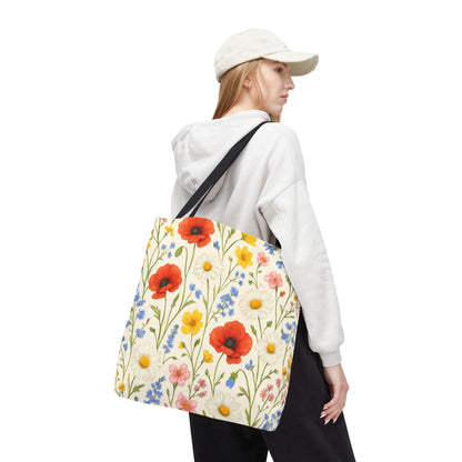 Wildflower Poppy Print Tote Bag | Floral All-Over Pattern