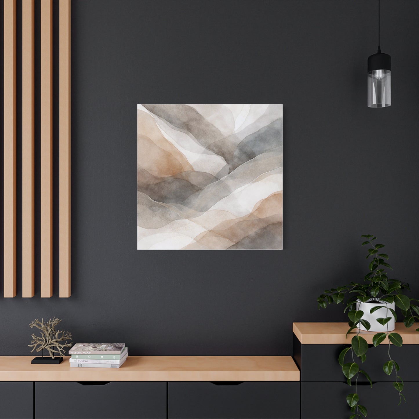 Neutral Abstract Watercolor Waves Canvas