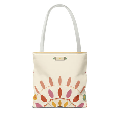Boho Floral Mandala Tote Bag | Pastel Sunburst Pattern