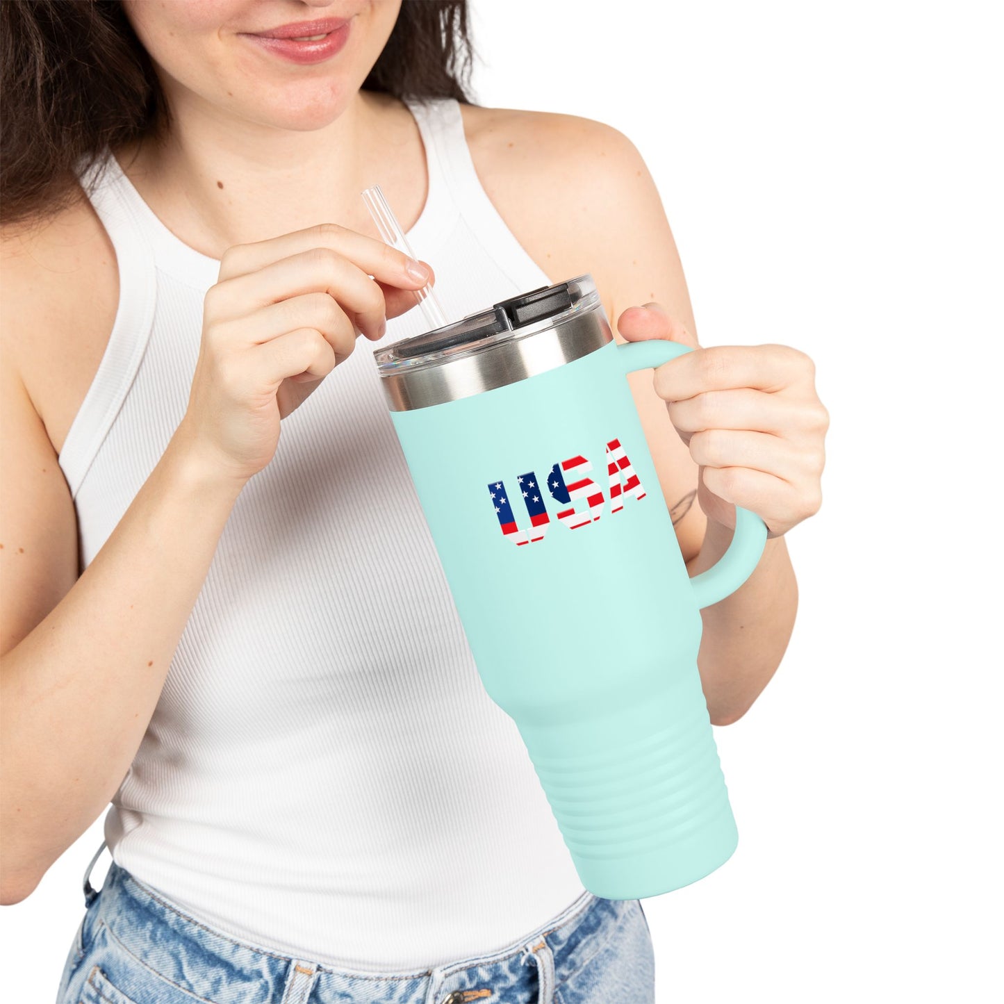Insulated Travel Mug with USA Design - Perfect for Road Trips, Outdoor Adventures, and Gifts, 40oz Tumbler for Coffee, Tea, and More