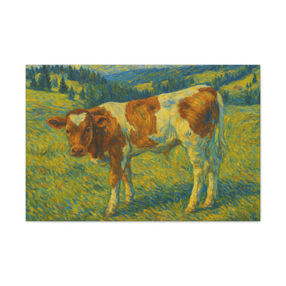 Artistic Cow Canvas Wall Art - Farmhouse Decor, Calf Painting