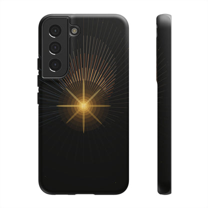 Tough Cases - Radiant Star Phone Case, Protective Black Shockproof Cover with Golden Light Design